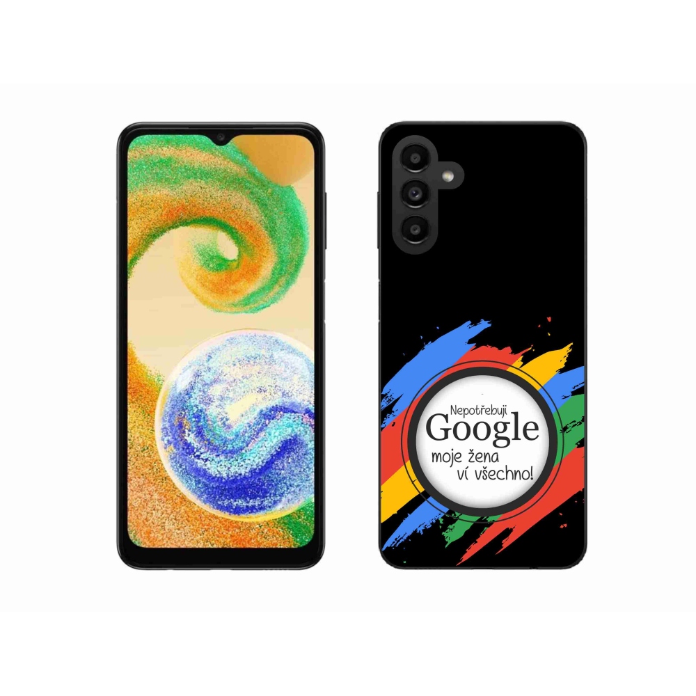 Gelový kryt mmCase na Samsung Galaxy A04s (164.7x76.7x9.1mm) - žena ví všechno černé pozadí