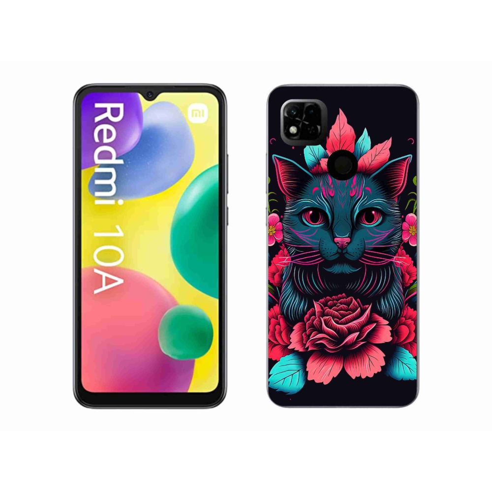 Gelový kryt mmCase na Xiaomi Redmi 10A - květiny a kočka