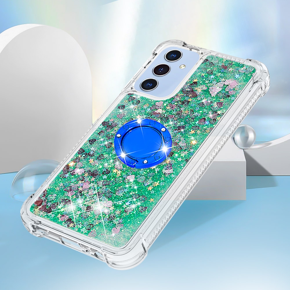Glitt přesýpací gelový obal s kroužkem na prst na Samsung Galaxy A17 5G - zelený/srdíčka