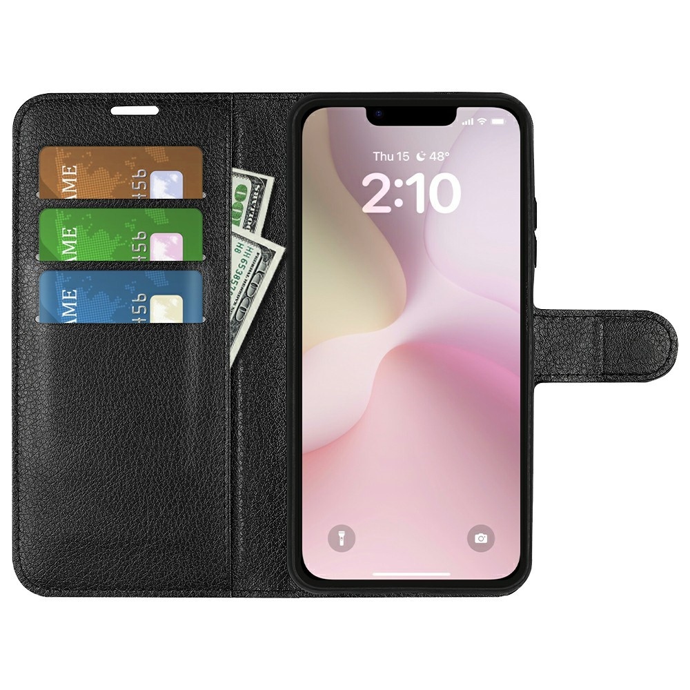Litchi knížkové pouzdro na iPhone 16e - černé