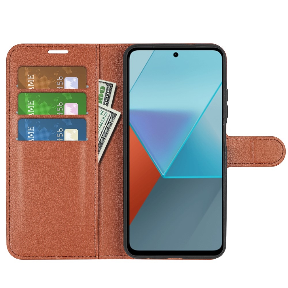 Litchi knížkové pouzdro na Xiaomi Redmi Note 13 Pro 5G/Poco X6 5G - hnědé