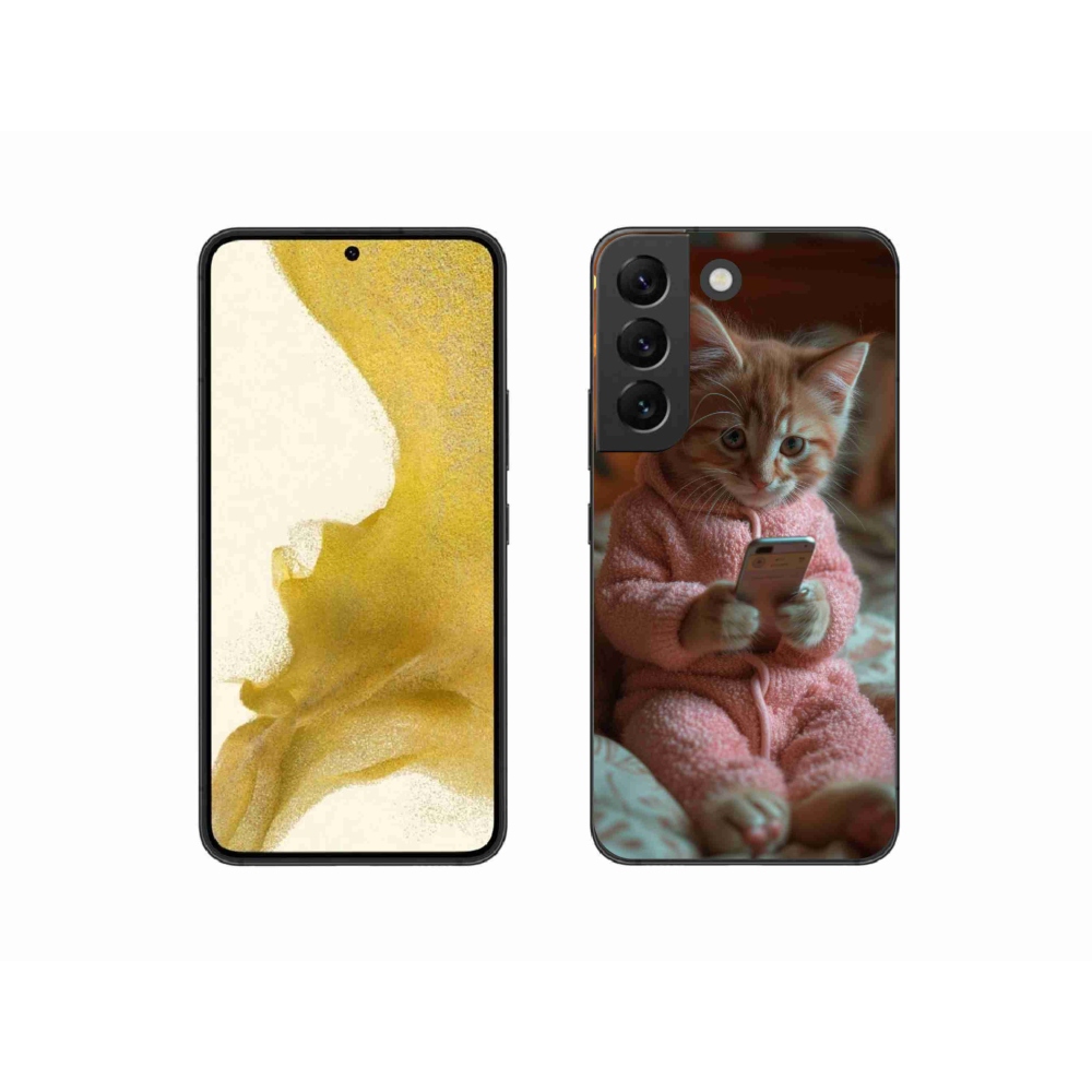 Gelový kryt mmCase na Samsung Galaxy S22 5G - kotě s mobilem