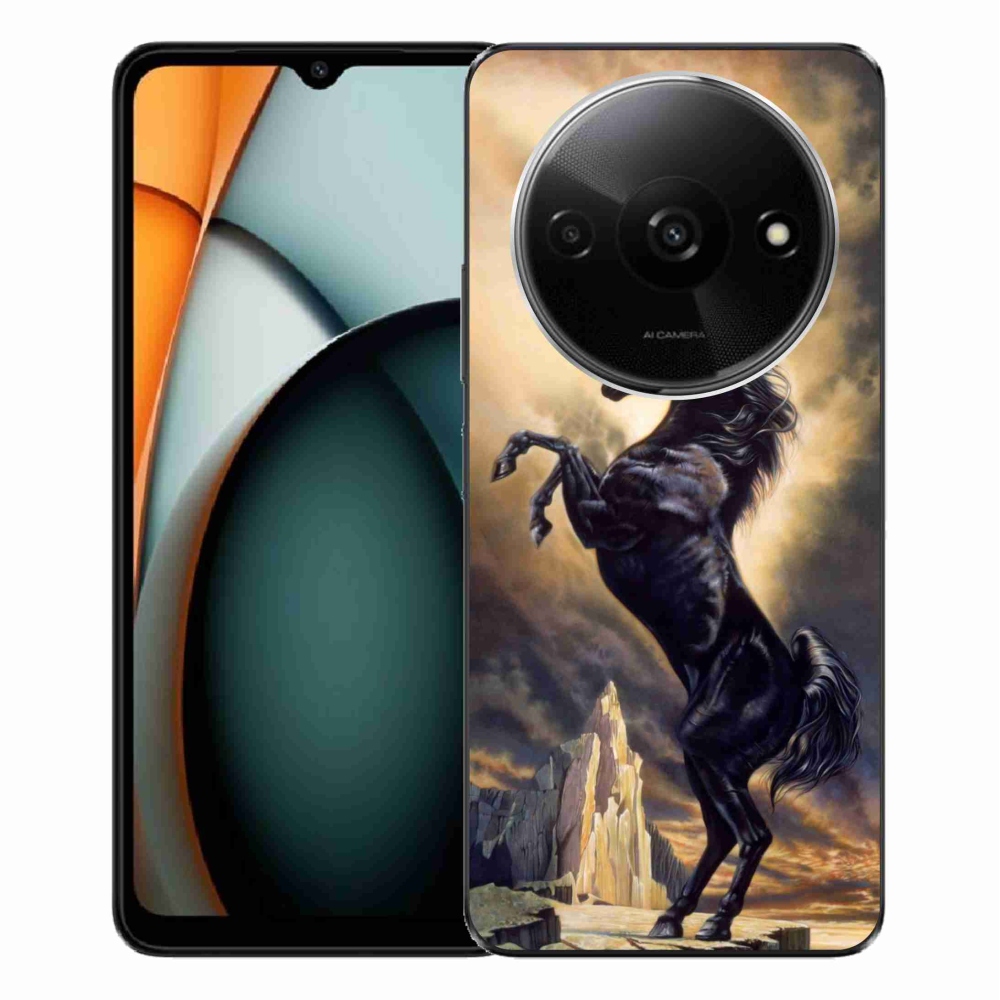 Gelový kryt mmCase na Xiaomi Redmi A3 - černý kreslený kůň