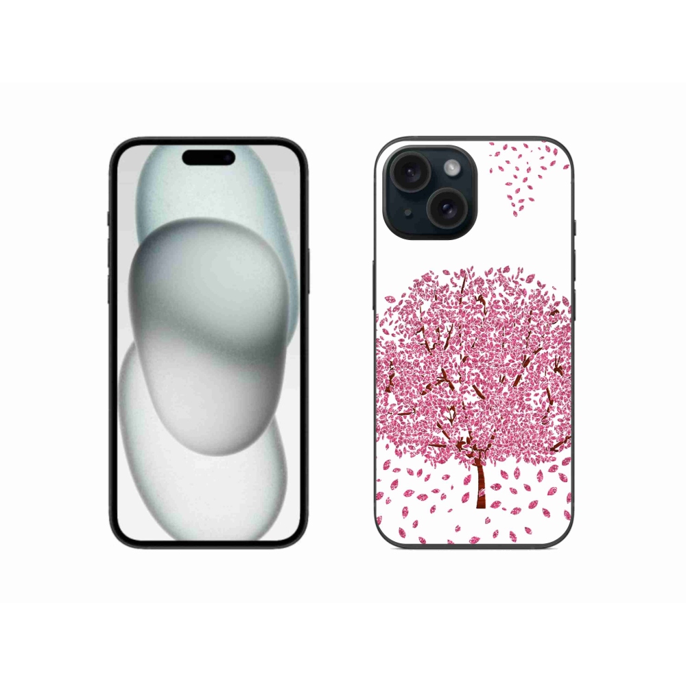 Gelový kryt mmCase na iPhone 15 - kreslený strom s listy