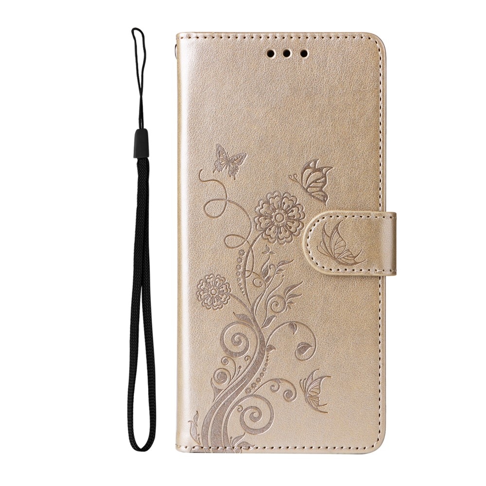 Flowery knížkové pouzdro na iPhone 16e - zlaté