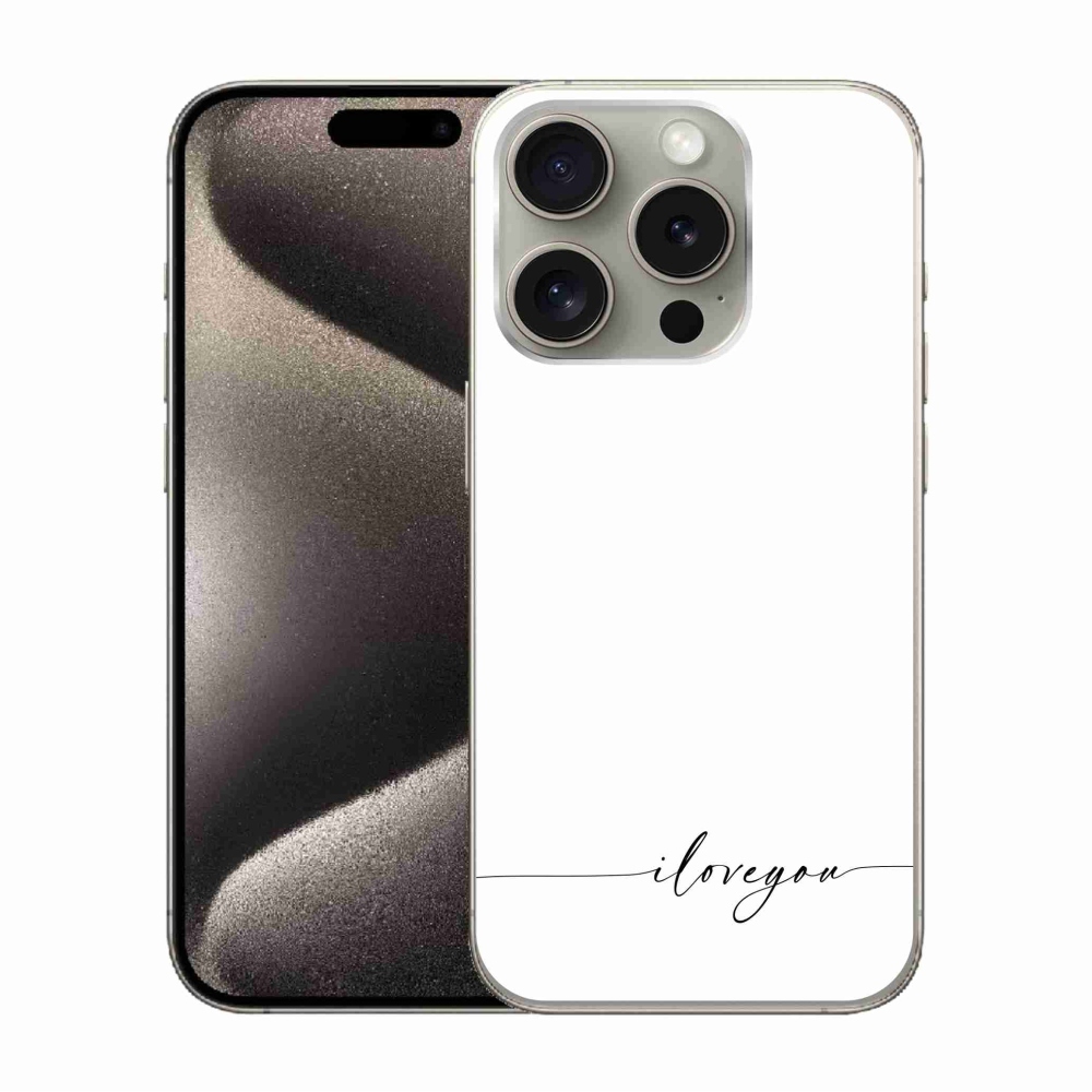 Gelový kryt mmCase na iPhone 15 Pro - I love you bílé pozadí