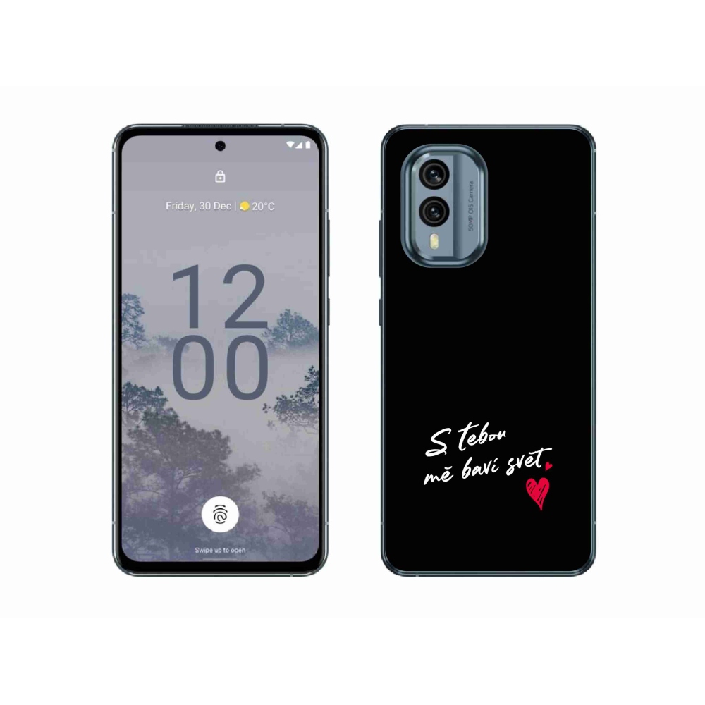 Gelový kryt mmCase na Nokia X30 5G - zamilovaný text 1 černé pozadí