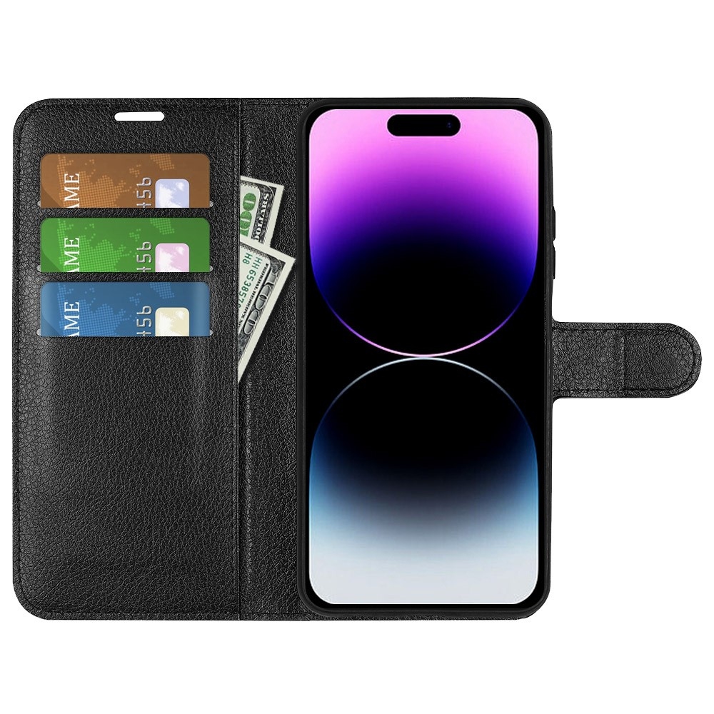 Litchi knížkové pouzdro na iPhone 15 Pro - černé