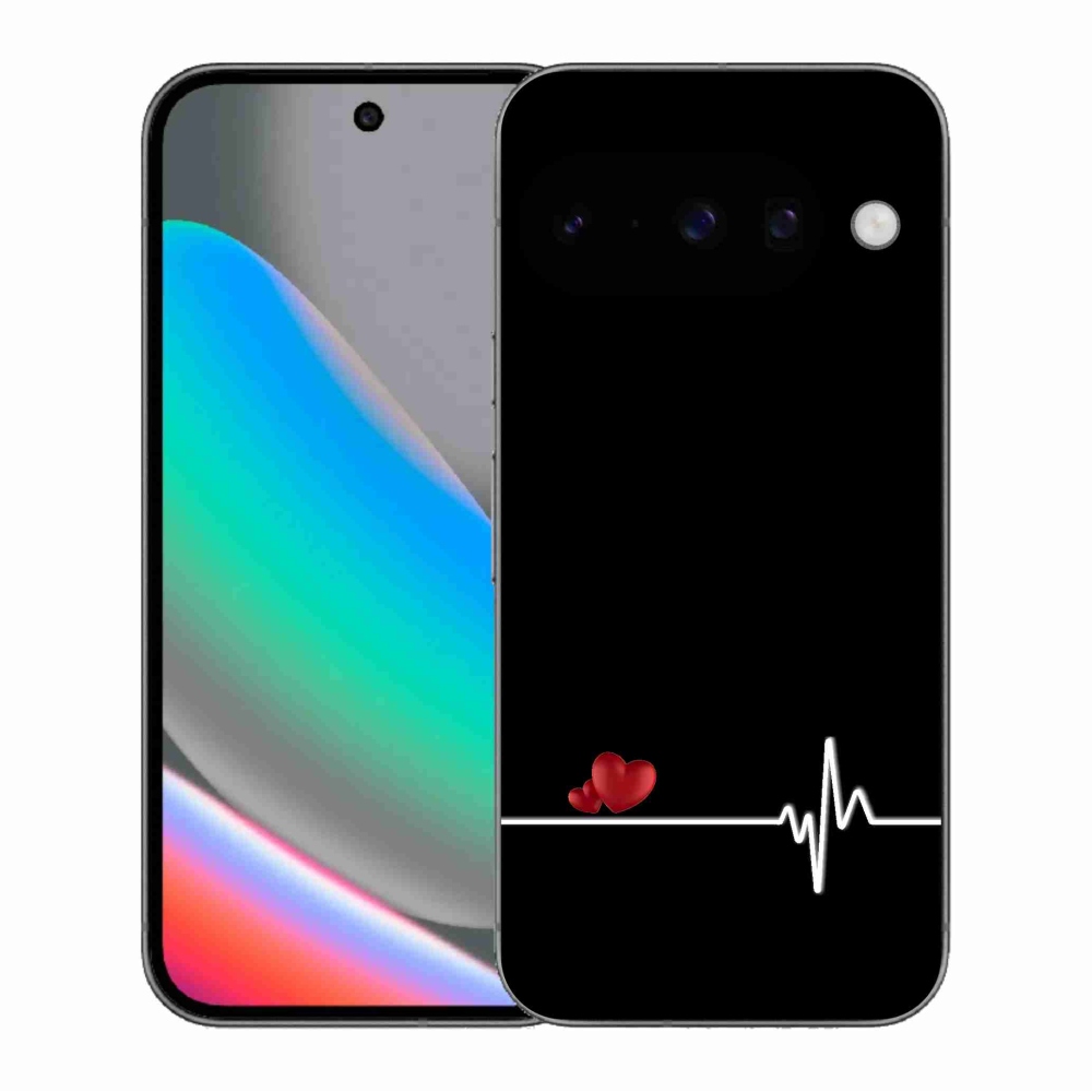Gelový kryt mmCase na Google Pixel 10 - srdce a tep černé pozadí