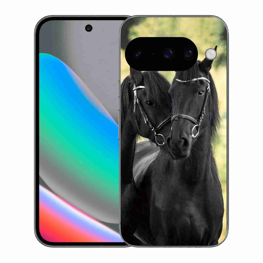 Gelový kryt mmCase na Google Pixel 10 - dva černí koně