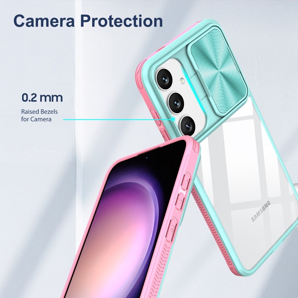 Backplate odolný kryt s krytkou fotoaparátu na Samsung Galaxy S25+ - modrozelený/růžový