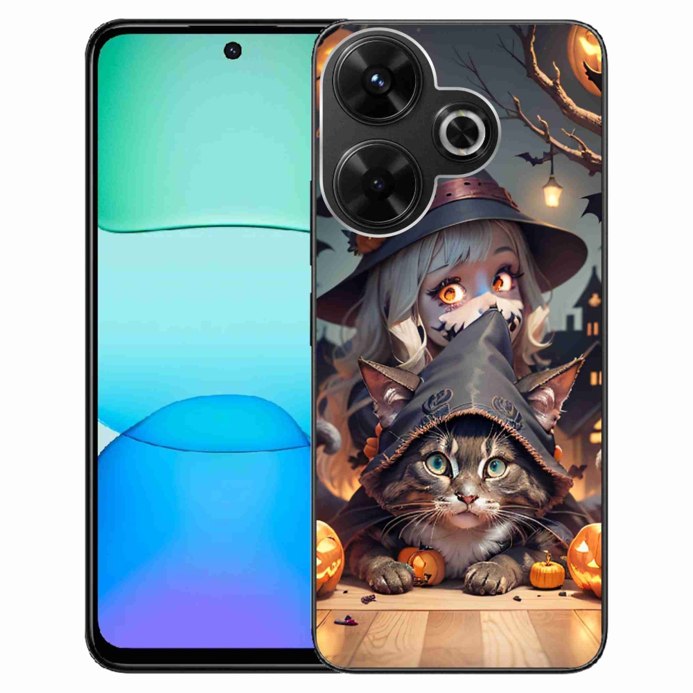 Gelový kryt mmCase na Xiaomi Redmi 13 4G/Poco M6 4G - čarodějnice s kočkou