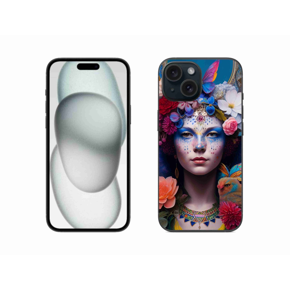 Gelový kryt mmCase na iPhone 15 - žena s květinami