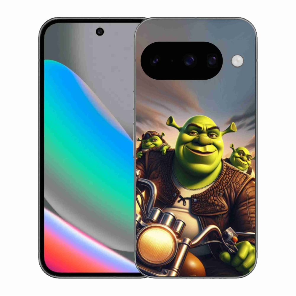Gelový kryt mmCase na Google Pixel 10 - shrek na motorce