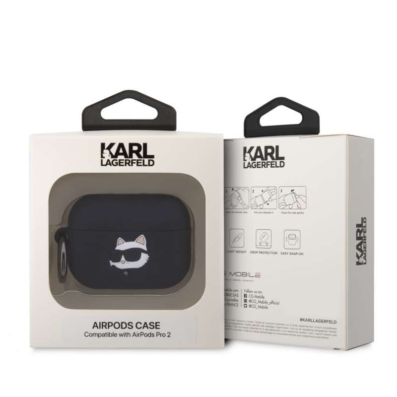Karl Lagerfeld 3D Logo NFT Choupette Head Silikonové Pouzdro pro Airpods Pro 2 Black