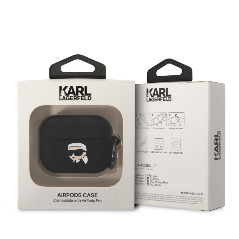 Karl Lagerfeld 3D Logo NFT Karl Head silikonový pouzdro pro Airpods Pro černý