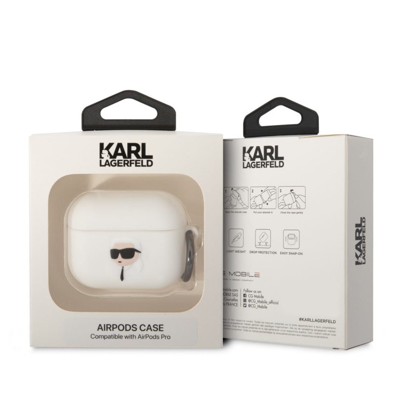Karl Lagerfeld 3D Logo NFT Karl Head silikonový pouzdro pro Airpods Pro bílý