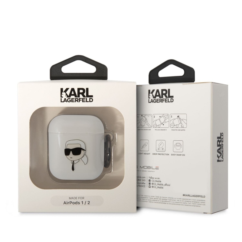 Karl Lagerfeld 3D Logo NFT Karl Head TPU pouzdro pro Airpods 1/2 bílý