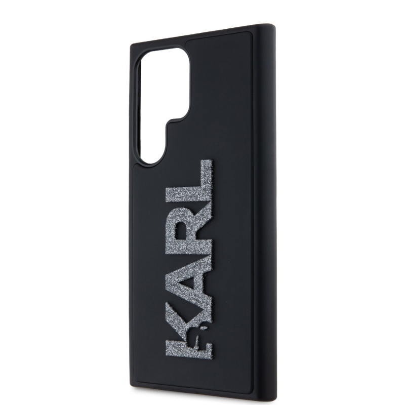 Karl Lagerfeld 3D Rubber Glitter Logo Zadní Kryt pro Samsung Galaxy S24 Ultra Black