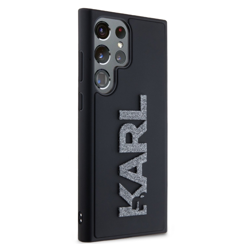 Karl Lagerfeld 3D Rubber Glitter Logo Zadní Kryt pro Samsung Galaxy S24 Ultra Black