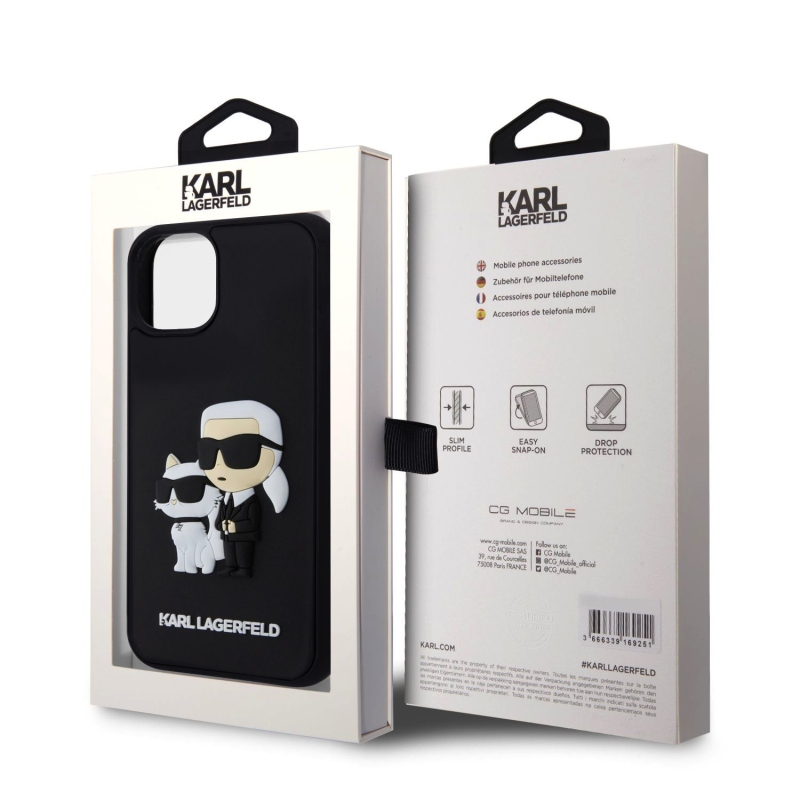 Karl Lagerfeld 3D Rubber Karl and Choupette Zadní Kryt pro iPhone 13 Black