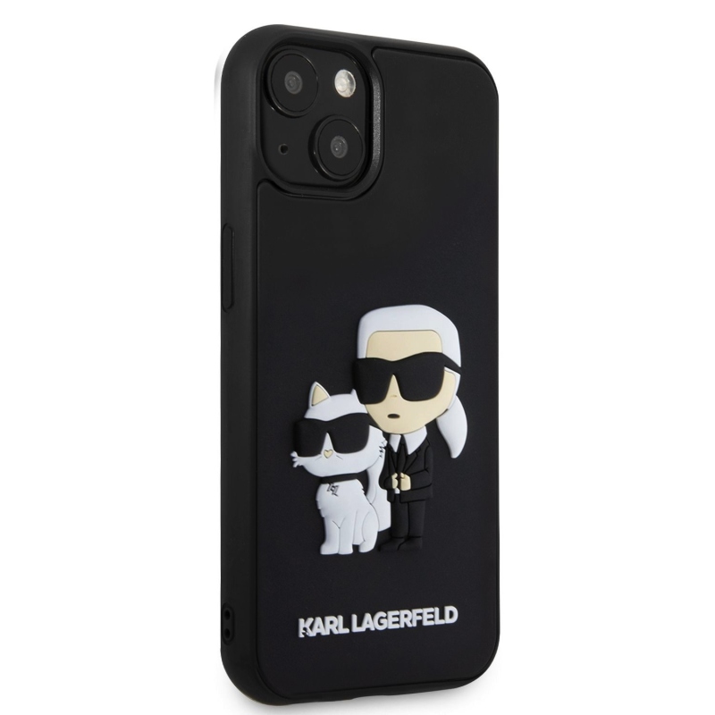 Karl Lagerfeld 3D Rubber Karl and Choupette Zadní Kryt pro iPhone 13 Black