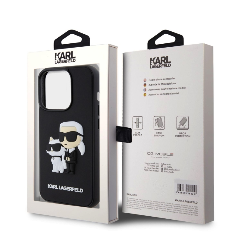 Karl Lagerfeld 3D Rubber Karl and Choupette Zadní Kryt pro iPhone 13 Pro Black