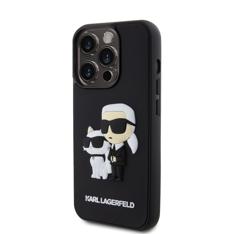 Karl Lagerfeld 3D Rubber Karl and Choupette Zadní Kryt pro iPhone 13 Pro Black