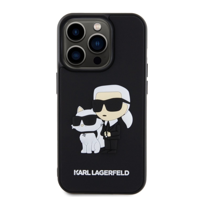 Karl Lagerfeld 3D Rubber Karl and Choupette Zadní Kryt pro iPhone 13 Pro Black