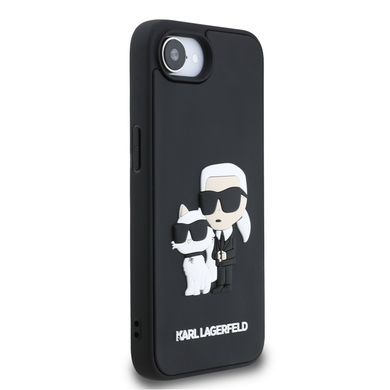 Karl Lagerfeld 3D Rubber Karl and Choupette Zadní Kryt pro iPhone 16e Black