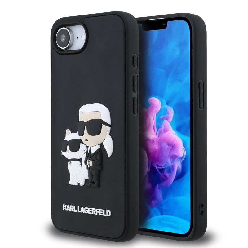 Karl Lagerfeld 3D Rubber Karl and Choupette Zadní Kryt pro iPhone 16e Black