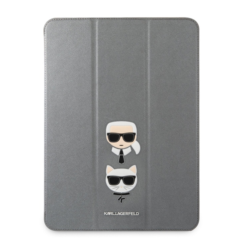 Karl Lagerfeld and Choupette Head Saffiano pouzdro pro iPad Pro 12.9 (2021/2022) stříbrný