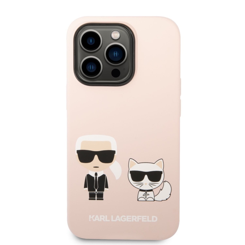 Karl Lagerfeld and Choupette Liquid silikonový zadní kryt pro iPhone 14 Pro růžový