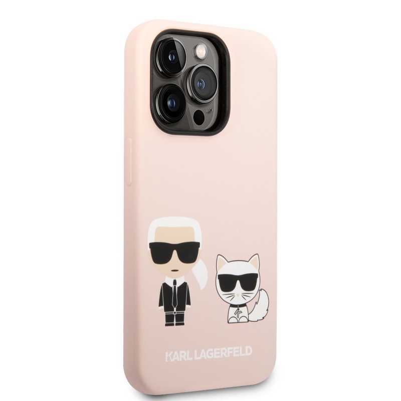 Karl Lagerfeld and Choupette Liquid silikonový zadní kryt pro iPhone 14 Pro růžový