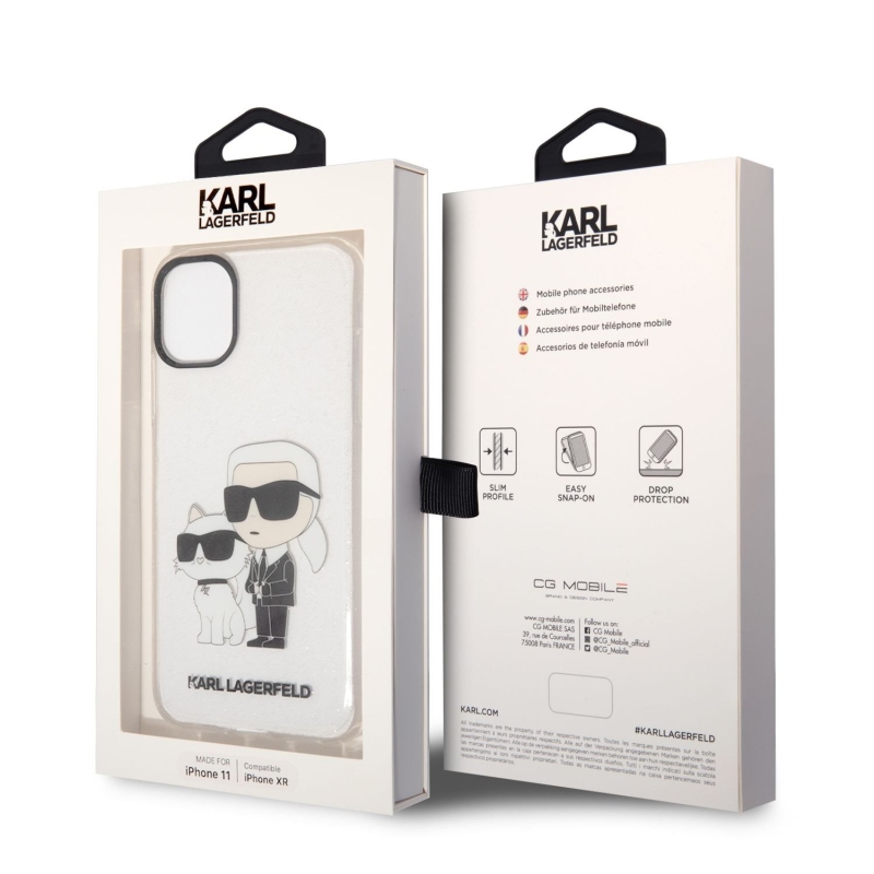 Karl Lagerfeld IML Glitter Karl and Choupette NFT Zadní Kryt pro iPhone 11 - průhledný
