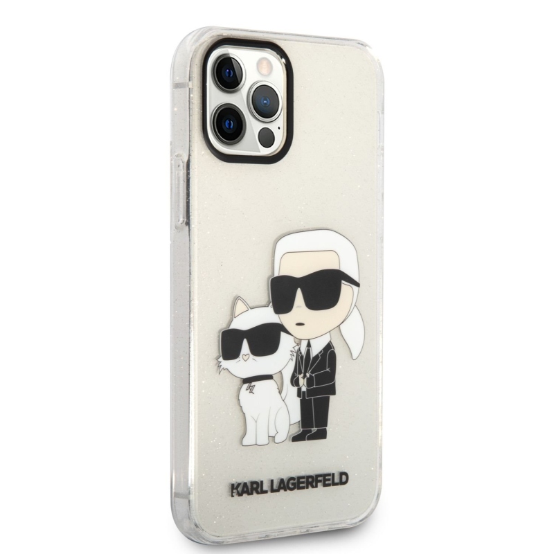 Karl Lagerfeld IML Glitter Karl and Choupette NFT zadní kryt pro iPhone 12/12 Pro průhledný