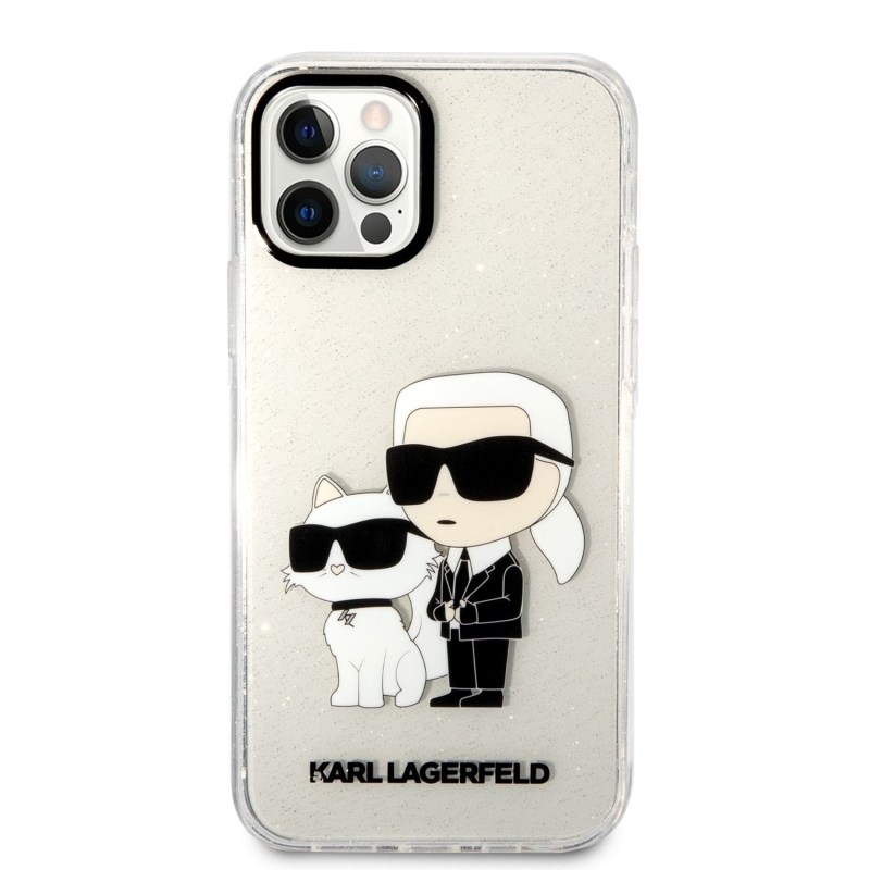 Karl Lagerfeld IML Glitter Karl and Choupette NFT zadní kryt pro iPhone 12/12 Pro průhledný