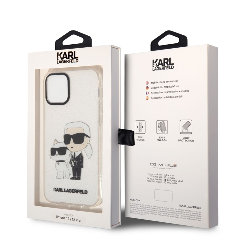 Karl Lagerfeld IML Glitter Karl and Choupette NFT zadní kryt pro iPhone 12/12 Pro průhledný