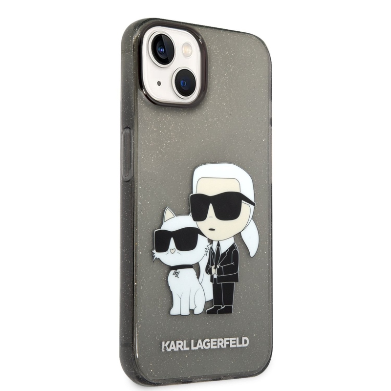 Karl Lagerfeld IML Glitter Karl and Choupette NFT zadní kryt pro iPhone 14 Plus černý