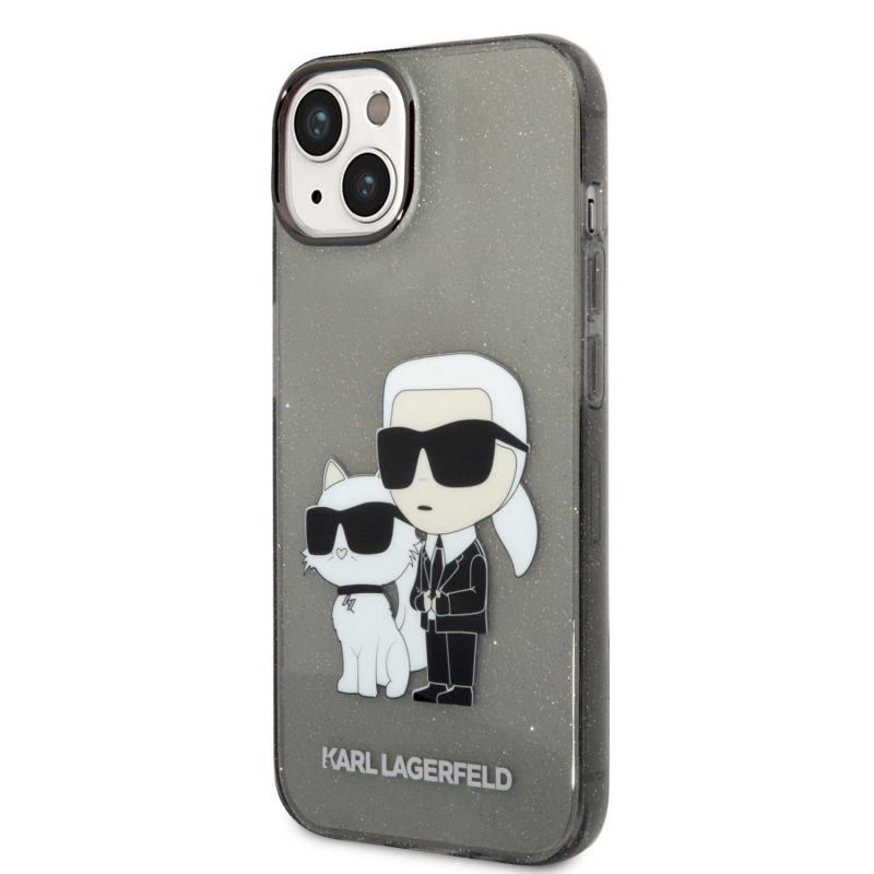 Karl Lagerfeld IML Glitter Karl and Choupette NFT zadní kryt pro iPhone 14 Plus černý