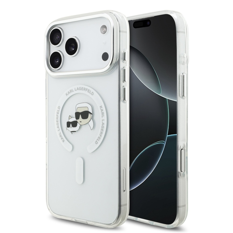 Karl Lagerfeld IML K&CH Heads Metal Frame MagSafe Zadní Kryt pro iPhone 17 Pro Max Transparent