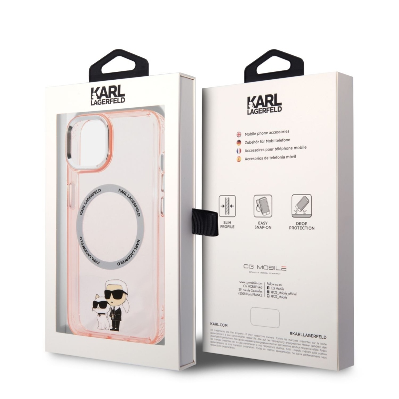 Karl Lagerfeld IML Karl and Choupette NFT MagSafe zadní kryt pro iPhone 14 Plus růžový