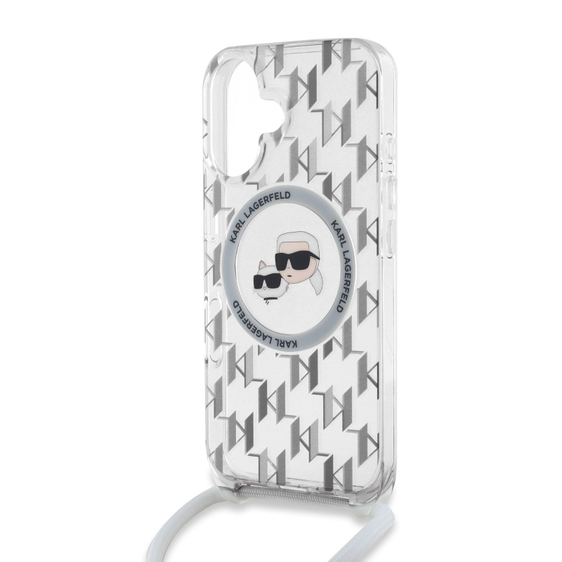 Karl Lagerfeld IML Monogram Crossbody K&CH Heads MagSafe Zadní Kryt pro iPhone 16 Transparent