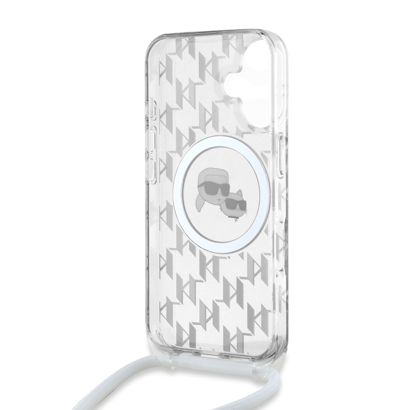 Karl Lagerfeld IML Monogram Crossbody K&CH Heads MagSafe Zadní Kryt pro iPhone 16 Transparent