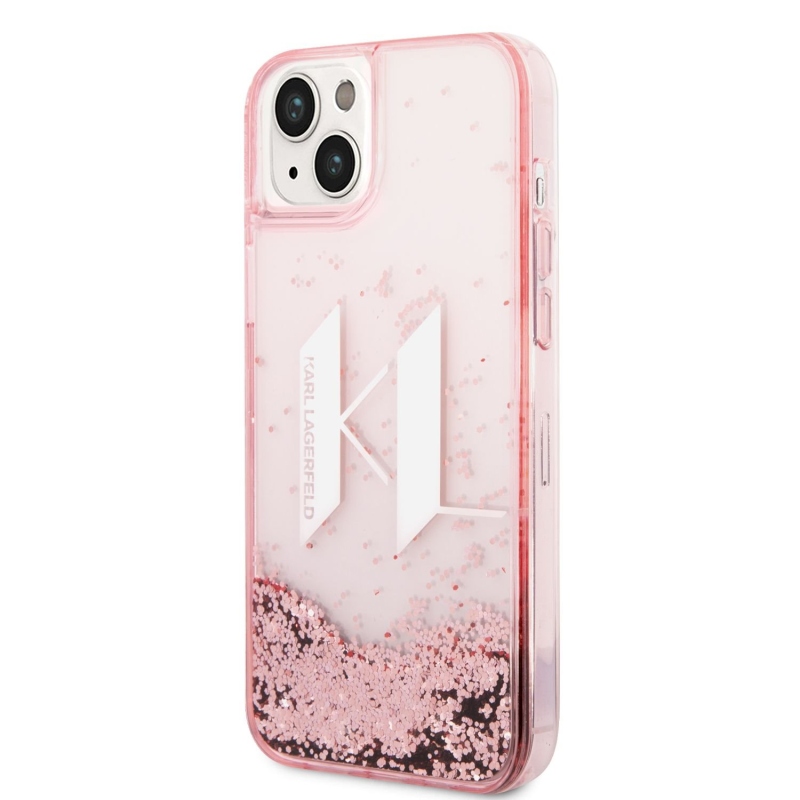 Karl Lagerfeld Liquid Glitter Big KL Logo zadní kryt pro iPhone 14 Plus růžový