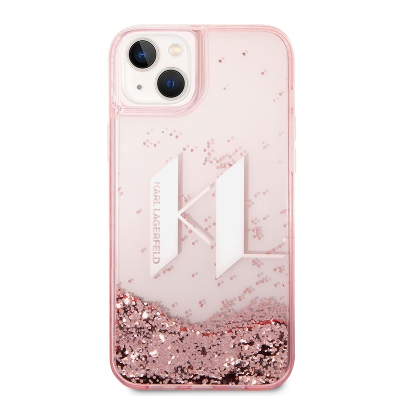 Karl Lagerfeld Liquid Glitter Big KL Logo zadní kryt pro iPhone 14 Plus růžový