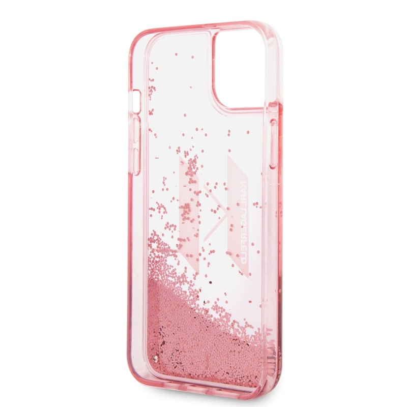 Karl Lagerfeld Liquid Glitter Big KL Logo zadní kryt pro iPhone 14 Plus růžový