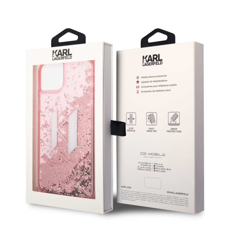 Karl Lagerfeld Liquid Glitter Big KL Logo zadní kryt pro iPhone 14 Plus růžový