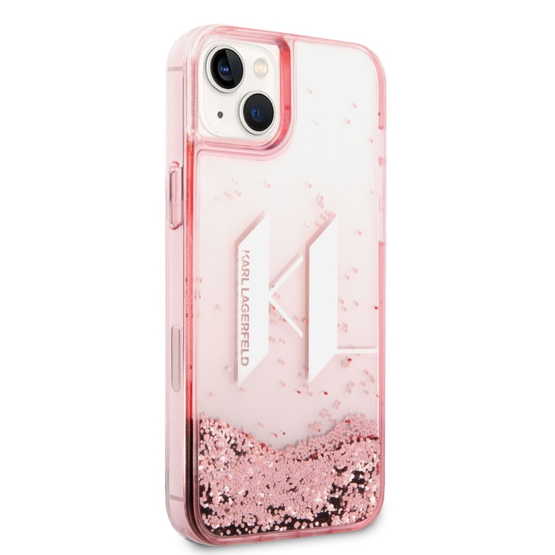 Karl Lagerfeld Liquid Glitter Big KL Logo zadní kryt pro iPhone 14 Plus růžový
