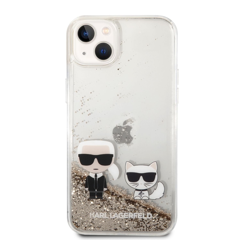 Karl Lagerfeld Liquid Glitter Karl and Choupette zadní kryt pro iPhone 14 Plus zlatý